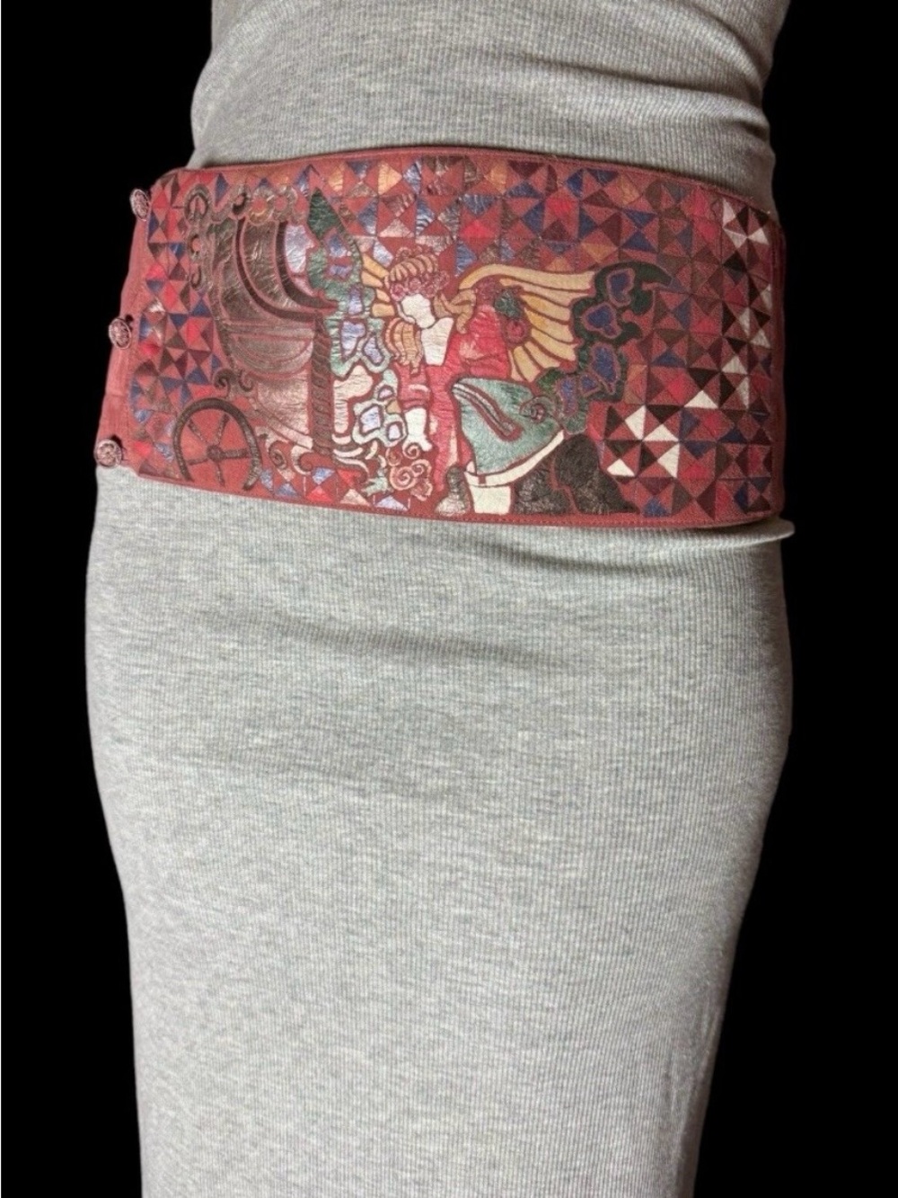 Belt 1960s Soft Leather Custom Hand Painted Angel Frog Hippie